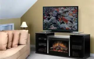 Дизайн гостиной с камином и телевизором. Электрический камин под телевизором.