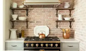 Кирпич на кухне — примеры стильного дизайна. Обои кирпичная стена.