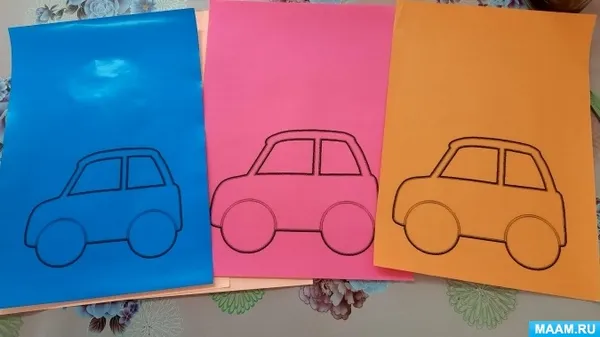 Аппликации в виде машины. Цветные машинки для детей. 2