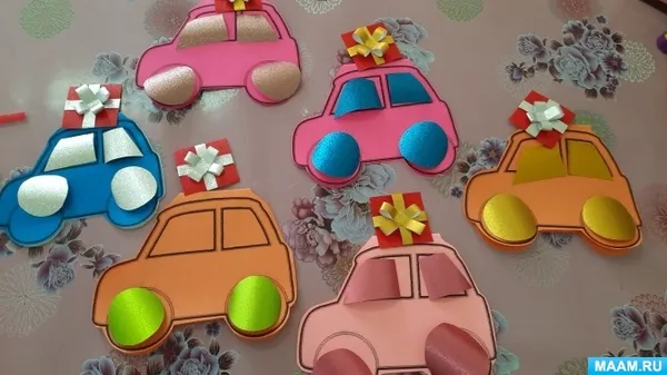 Аппликации в виде машины. Цветные машинки для детей. 5