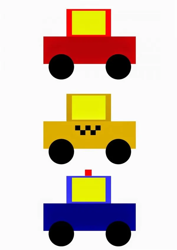Аппликации в виде машины. Цветные машинки для детей. 33
