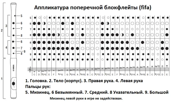 аппликатура поперечной блокфлейты