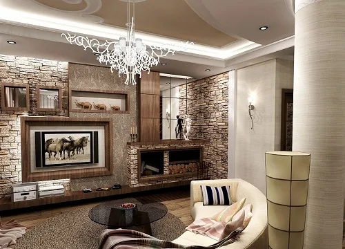 Камины в интерьере гостиной. Стили и оформление 2