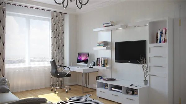 Компьютерный стол в углу гостиной