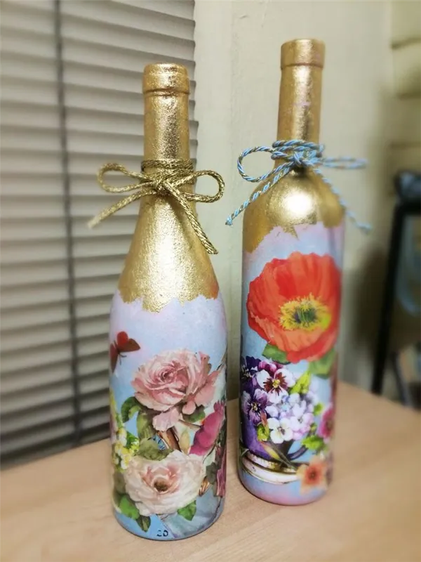10 идей, как сделать декупаж бутылки своими руками. Декупаж бутылок своими руками. 2