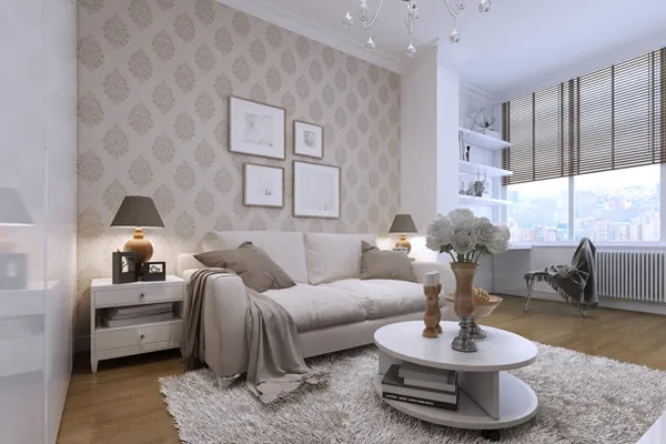 Какие обои выбрать для зала, чтобы комната казалась больше. Обои для зала в частном доме. 2