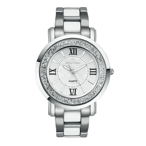 Женские часы с кристаллами на керамическом браслете санлайт