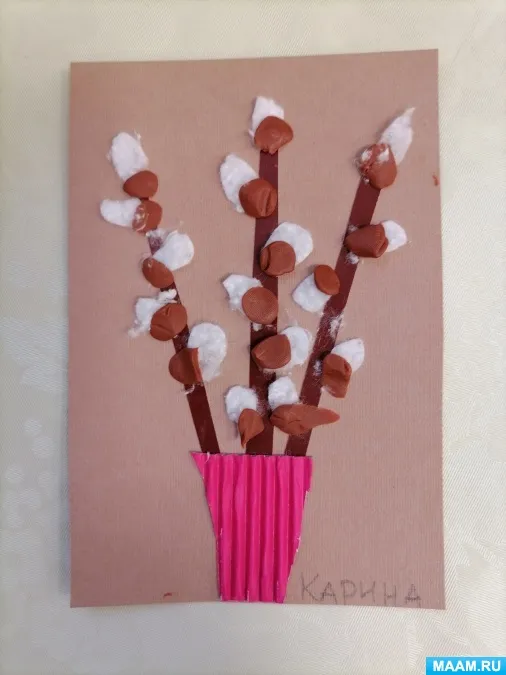 Мастер-класс по изготовлению открытки с использованием ватных дисков «Вербочки»