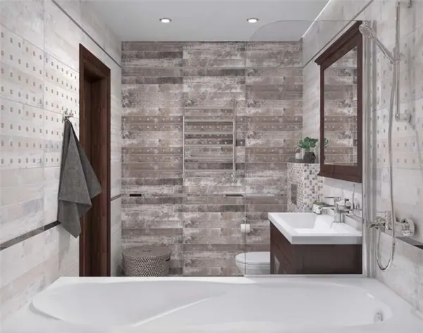 Плитка под дерево в ванной: дизайн, виды, сочетания, цвета, варианты облицовки и раскладки. Плитка под дерево в ванной. 46