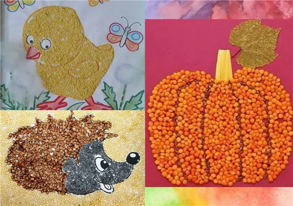 пример аппликаций из круп