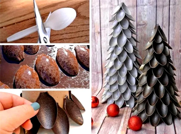 Используется шахматный порядок. Новые ложки вставляются в промежутки между уже приклеенными с нахлёстом