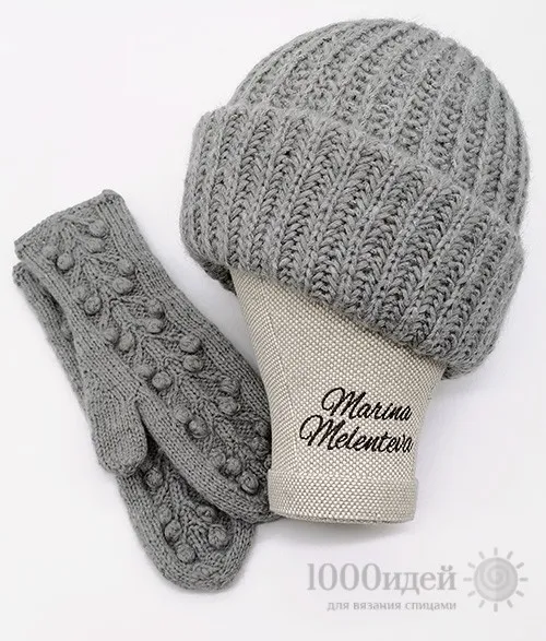 Шапка связанная спицами английской резинкой