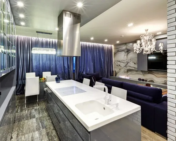 шторы в кухню-гостиную бежевые