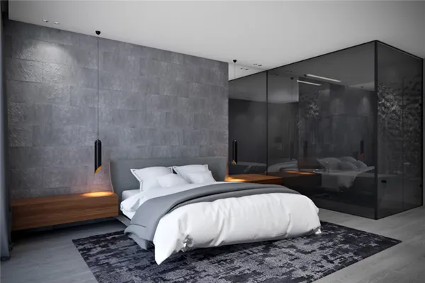 Серая стена в спальне молодого человека